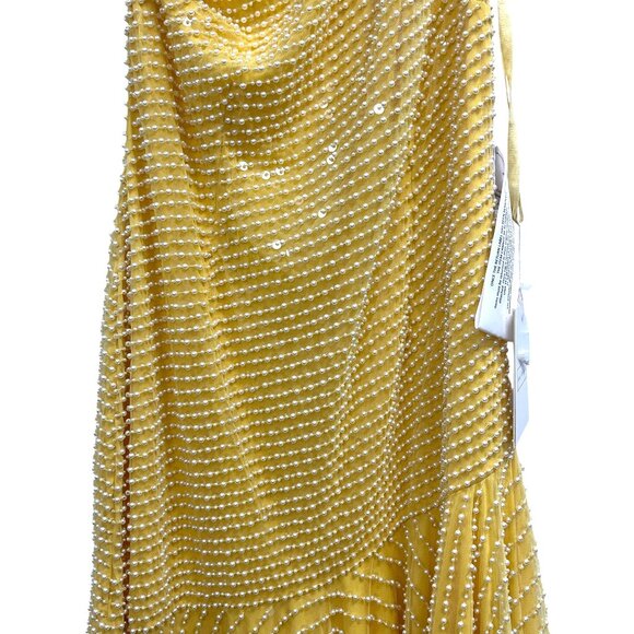 Mac Duggal One Shoulder Pearl Sequin Yellow Asymmetrical Formal Gown Dress NWT - Picture 7 of 12